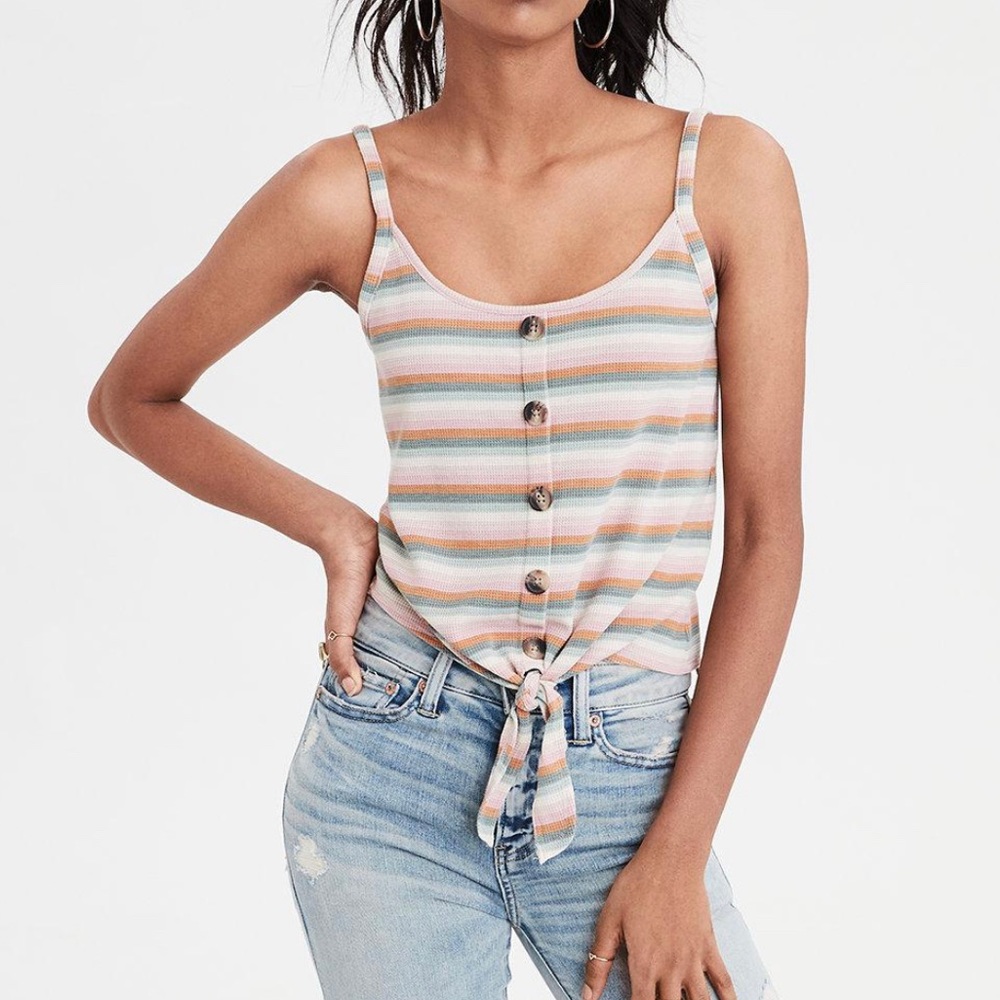 NWT AE TANK TOP W/ FAUX BUTTONS AND TIE
